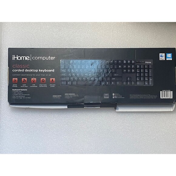 iHome Classic Corded Quiet Touch Slim Full Size USB Desktop Keyboard NEW L4 - Picture 4 of 4